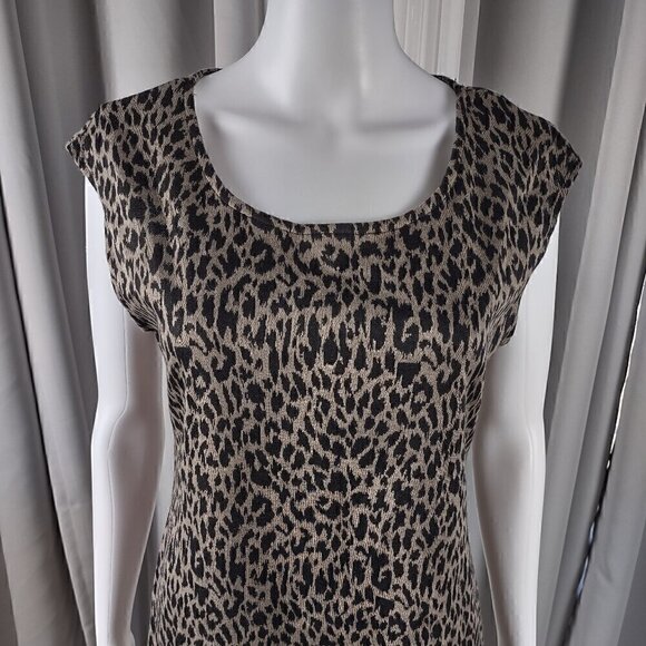 Nine West Women's Brown, Black, Animal Print Sheath Dress Ponte Knit Size M - Picture 2 of 11